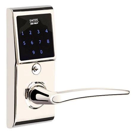 Emtek Poseidon Right Hand Emtouch Storeroom Lever with Electronic Touchscreen Lock in Polished Nickel