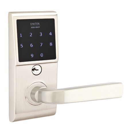 Emtek Sion Right Hand Emtouch Storeroom Lever with Electronic Touchscreen Lock in Satin Nickel