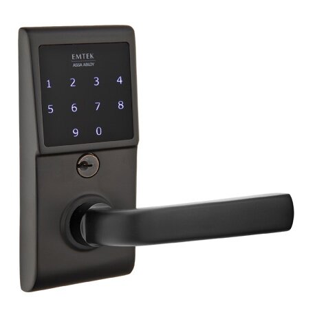 Emtek Sion Emtouch Storeroom Lever with Electronic Touchscreen Lock in Flat Black
