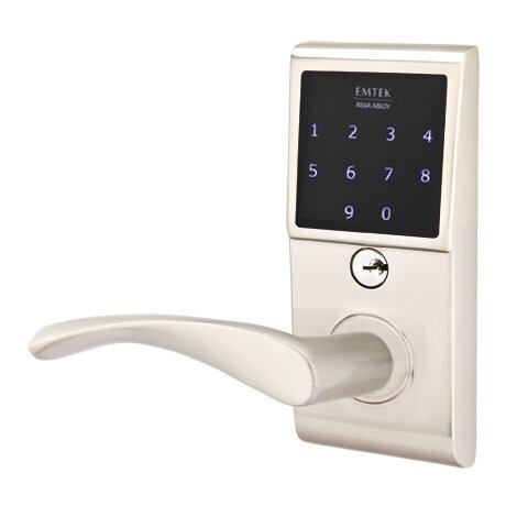 Emtek Triton Left Hand Emtouch Storeroom Lever with Electronic Touchscreen Lock in Satin Nickel
