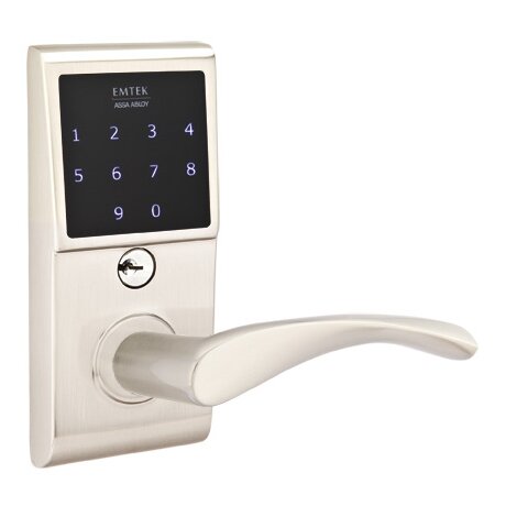 Emtek Triton Right Hand Emtouch Storeroom Lever with Electronic Touchscreen Lock in Satin Nickel