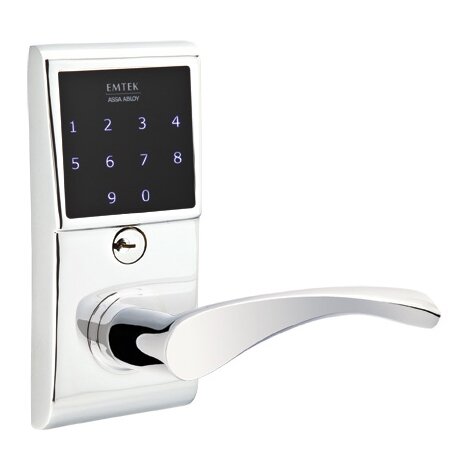 Emtek Triton Right Hand Emtouch Storeroom Lever with Electronic Touchscreen Lock in Polished Chrome