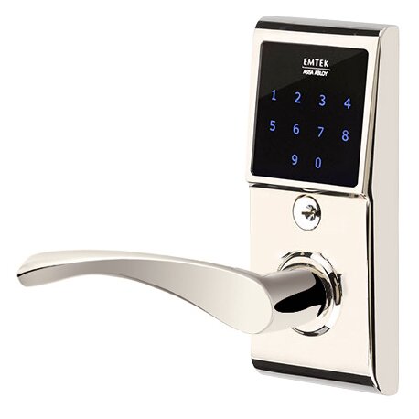 Emtek Triton Left Hand Emtouch Storeroom Lever with Electronic Touchscreen Lock in Polished Nickel
