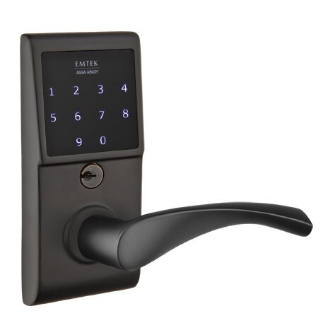 Emtek Triton Emtouch Storeroom Lever with Electronic Touchscreen Lock in Flat Black