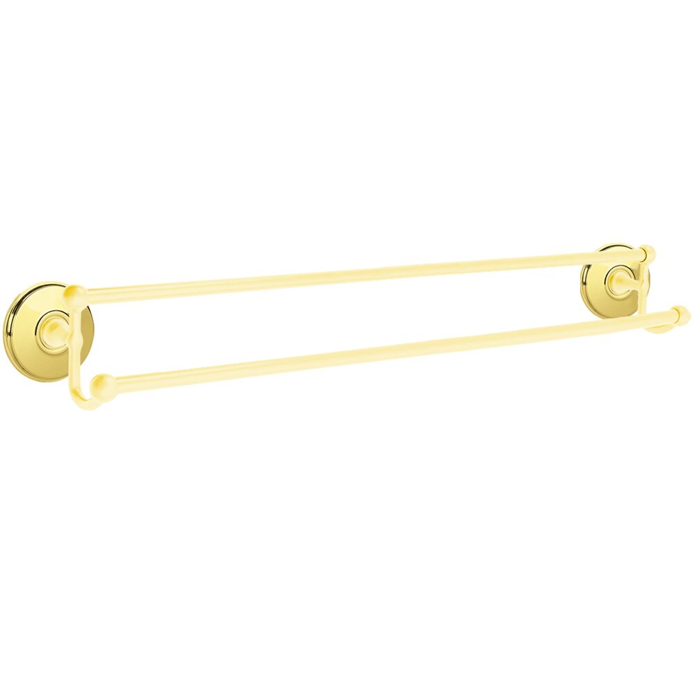 Emtek 30" Double Towel Bar with Watford Rose in Unlacquered Brass