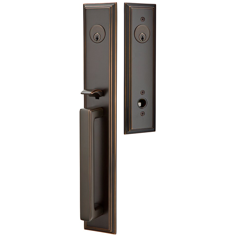 Emtek Double Cylinder Melrose Handleset with Freestone Right Handed Lever in Oil Rubbed Bronze