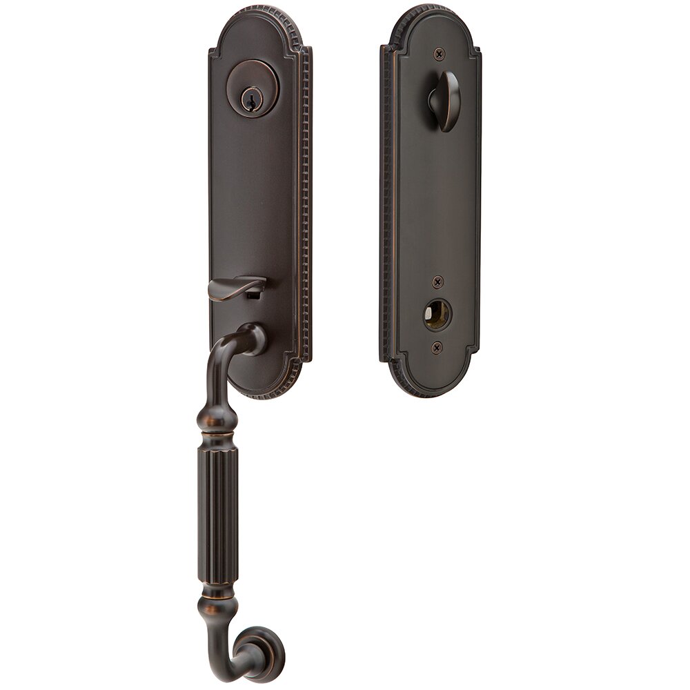 Emtek Single Cylinder Orleans Handleset with Ice White Knob in Oil Rubbed Bronze