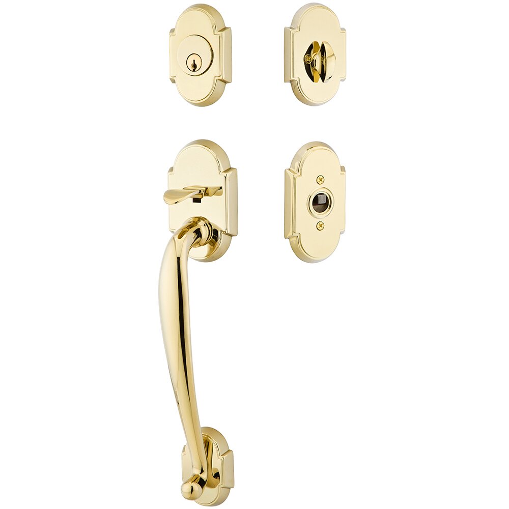 Emtek Single Cylinder Nashville Handleset with Ribbon and Reed Right Handed Lever in Unlacquered Brass
