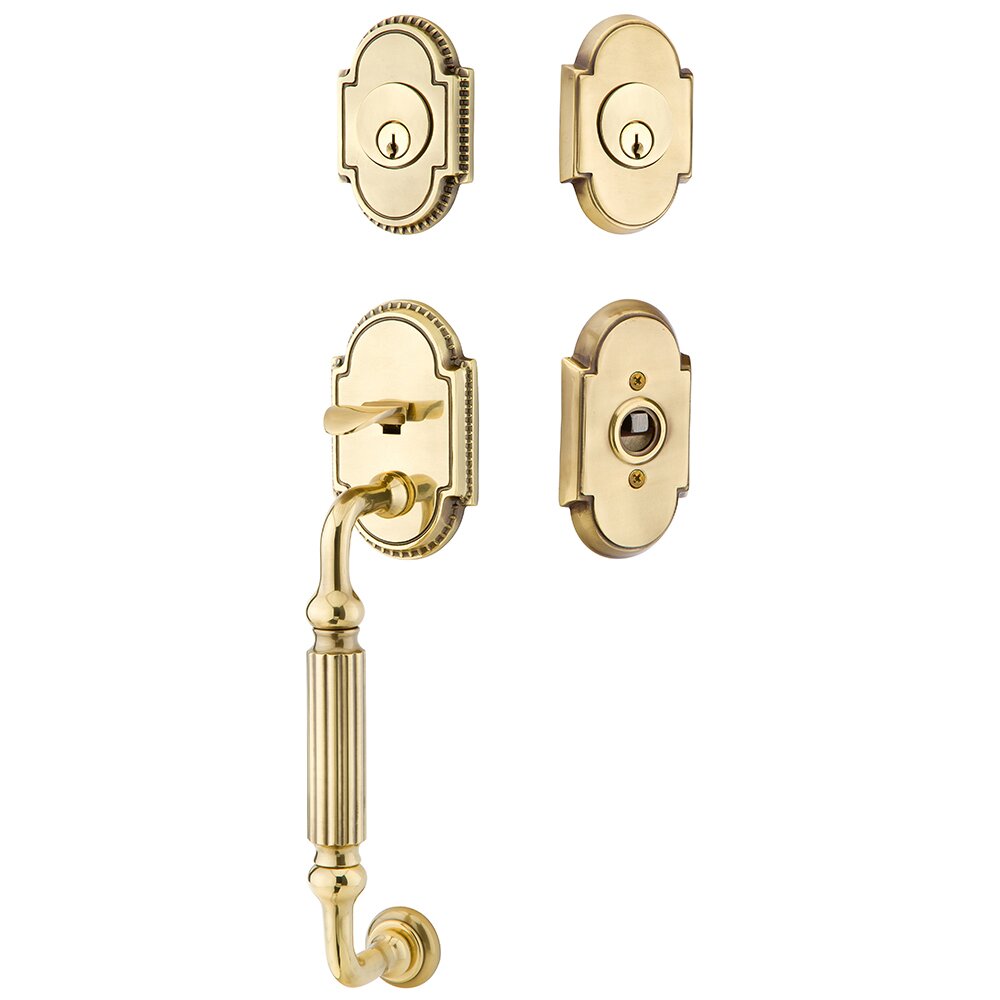 Emtek Double Cylinder Knoxville Handleset with Ice White Knob in French Antique Brass