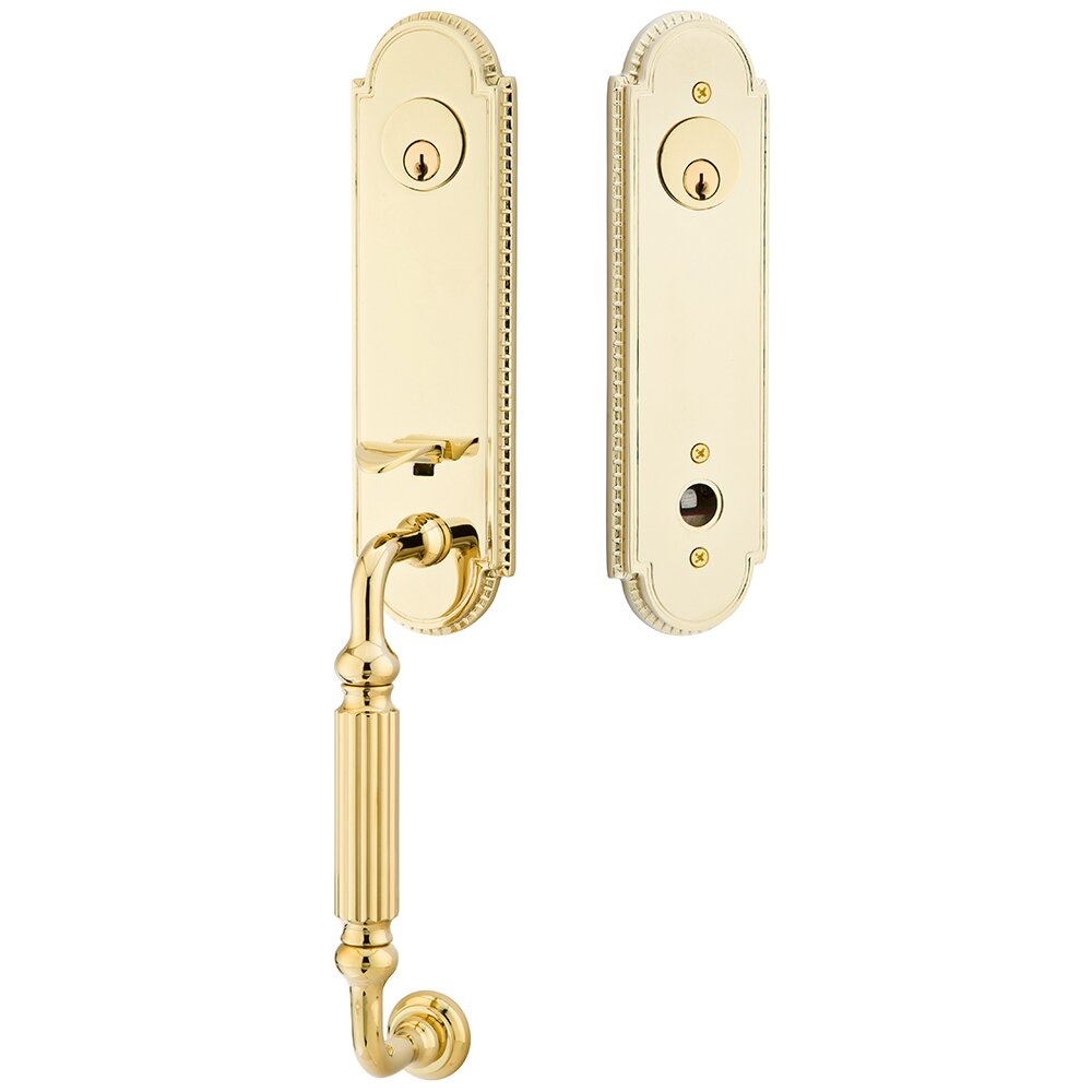 Emtek Double Cylinder Orleans Handleset with Rustic Right Handed Lever in Unlacquered Brass