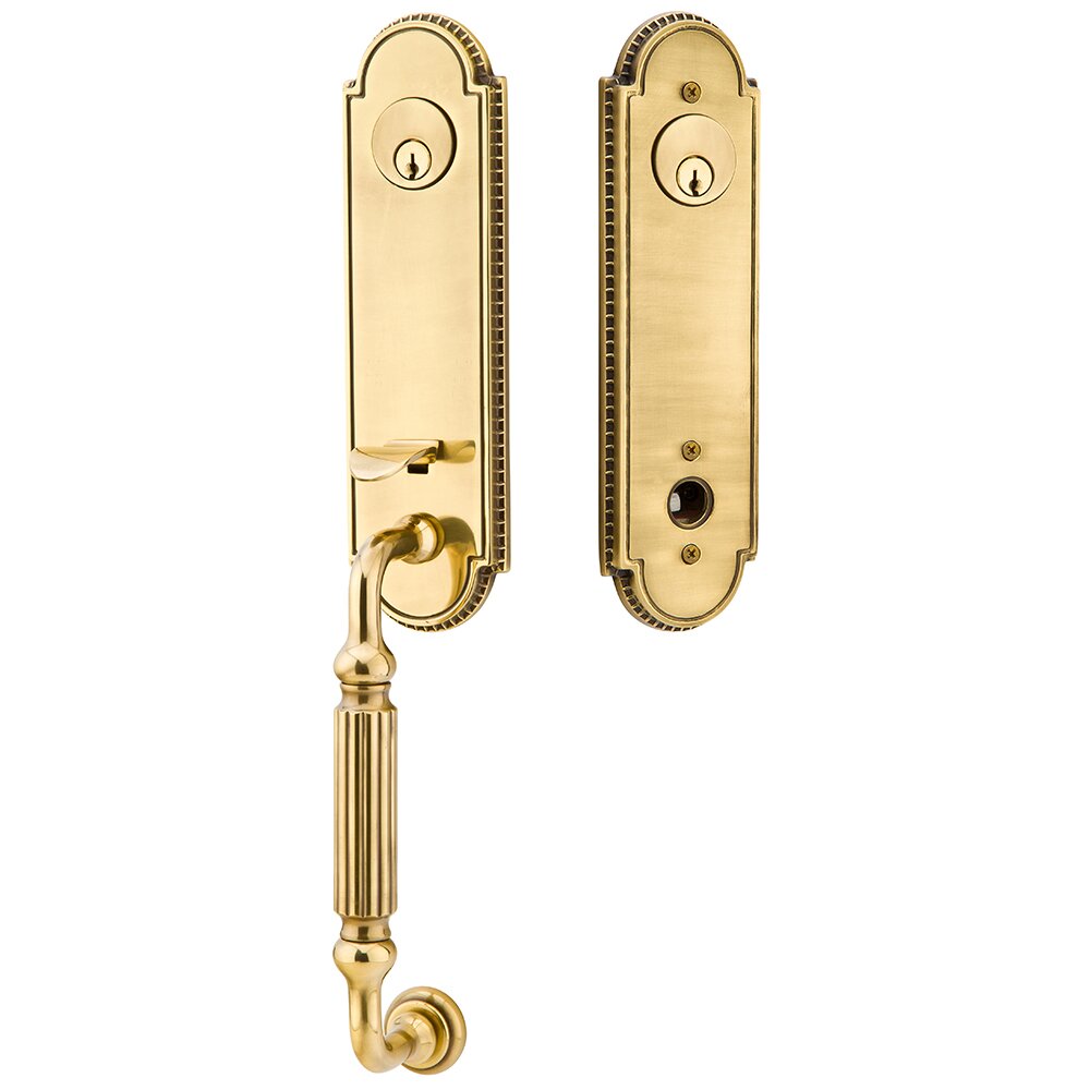 Emtek Double Cylinder Orleans Handleset with Lowell Crystal Knob in French Antique Brass