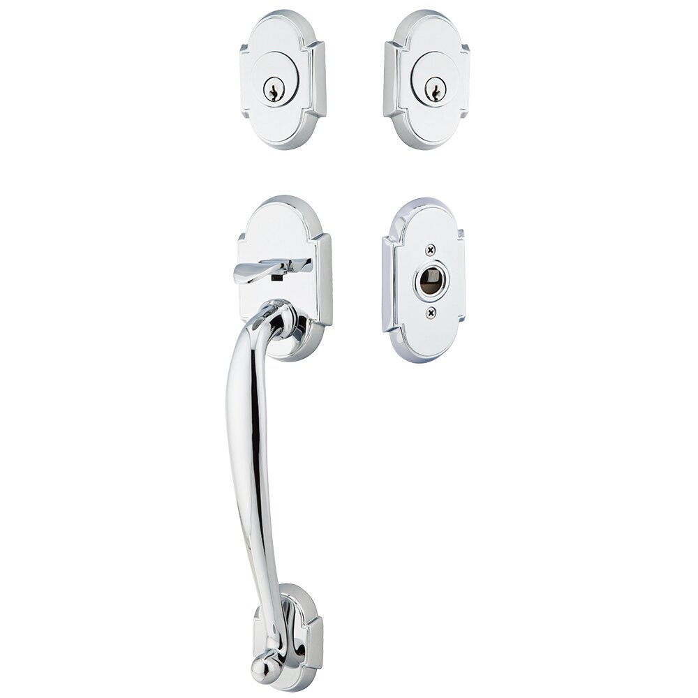 Emtek Double Cylinder Nashville Handleset with Ribbon and Reed Right Handed Lever in Polished Chrome