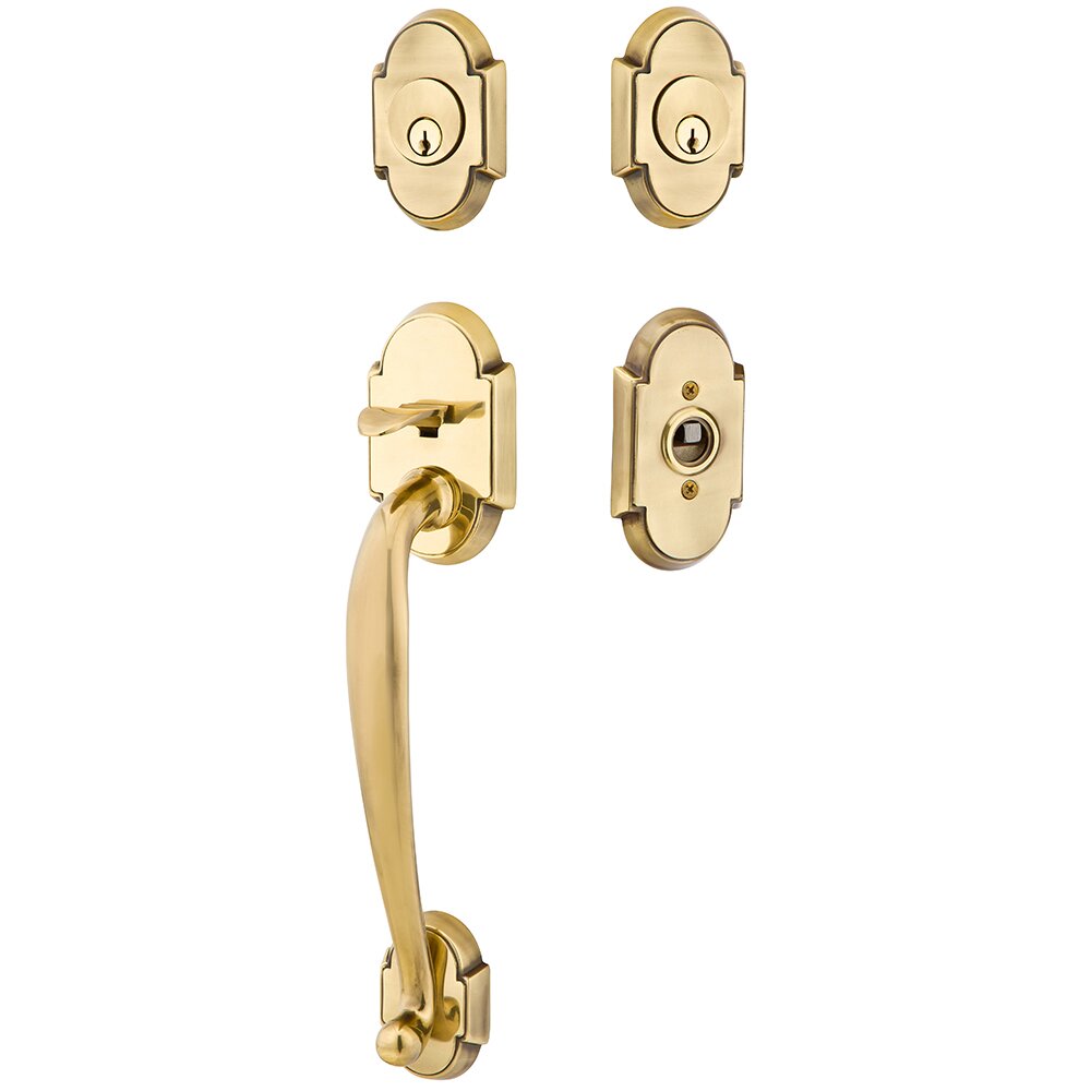 Emtek Double Cylinder Nashville Handleset with Cortina Right Handed Lever in French Antique Brass