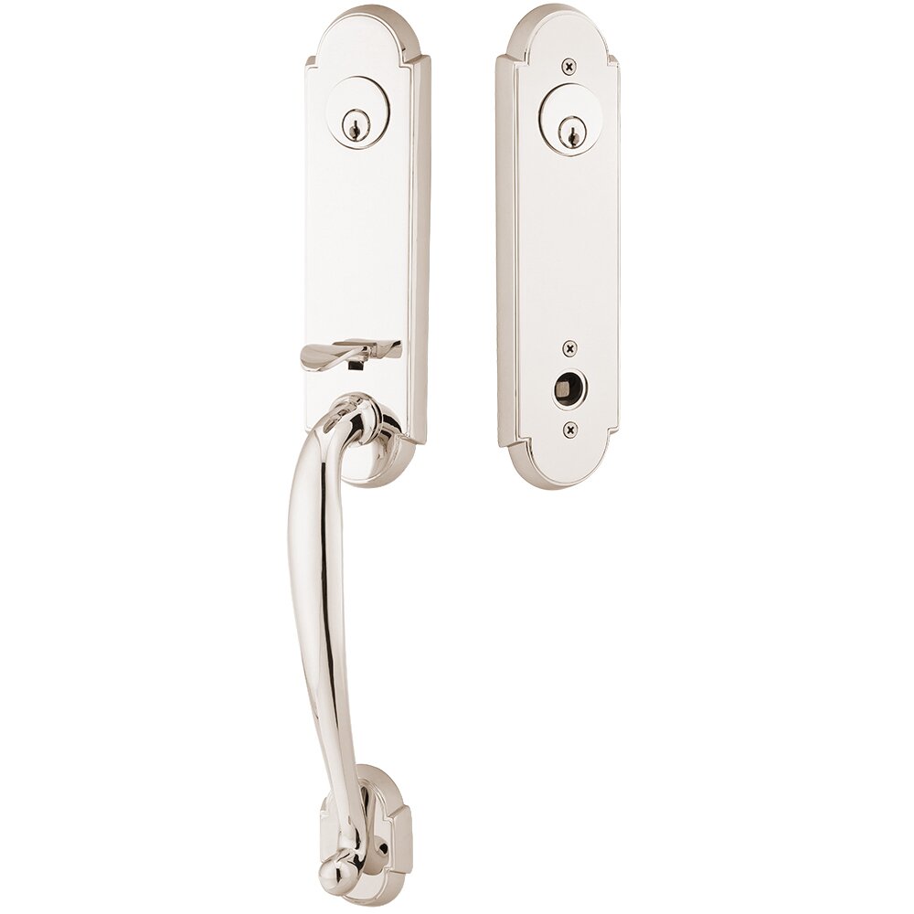 Emtek Double Cylinder Richmond Handleset with Milano Right Handed Lever in Polished Nickel