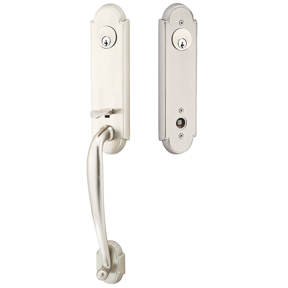 Emtek Double Cylinder Richmond Handleset with Coventry Left Handed Lever in Satin Nickel
