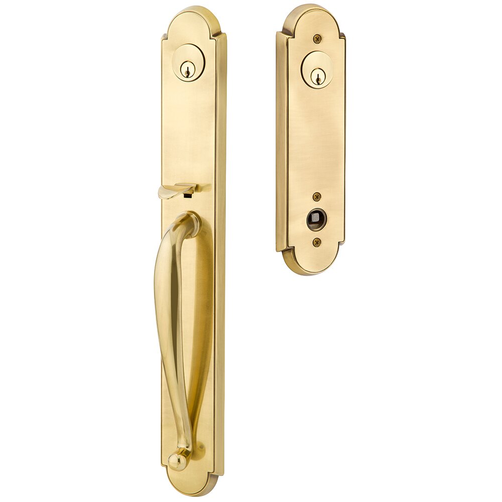 Emtek Double Cylinder Wilmington Handleset with Georgetown Crystal Knob in French Antique Brass