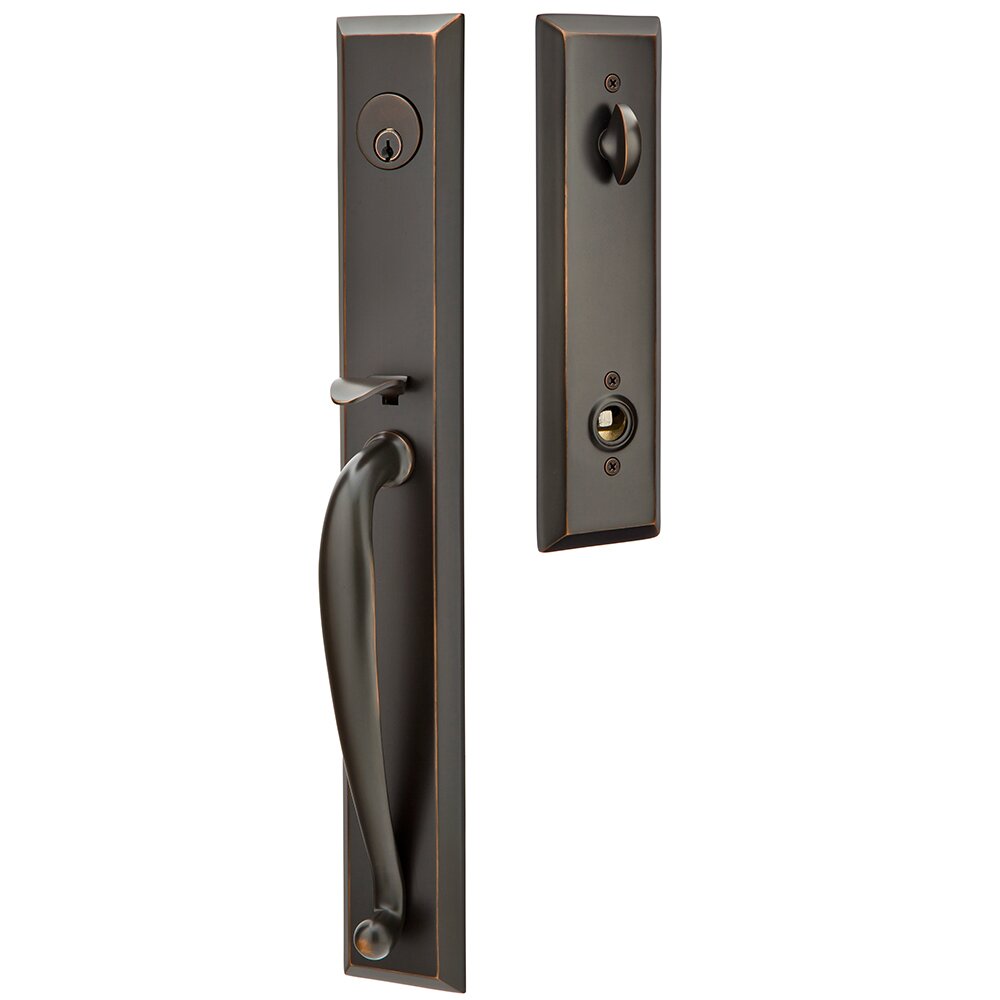 Emtek Single Cylinder Jefferson Handleset with Argos Right Handed Lever in Oil Rubbed Bronze