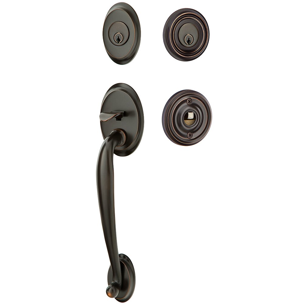 Emtek Double Cylinder Saratoga Handleset with Poseidon Right Handed Lever in Oil Rubbed Bronze