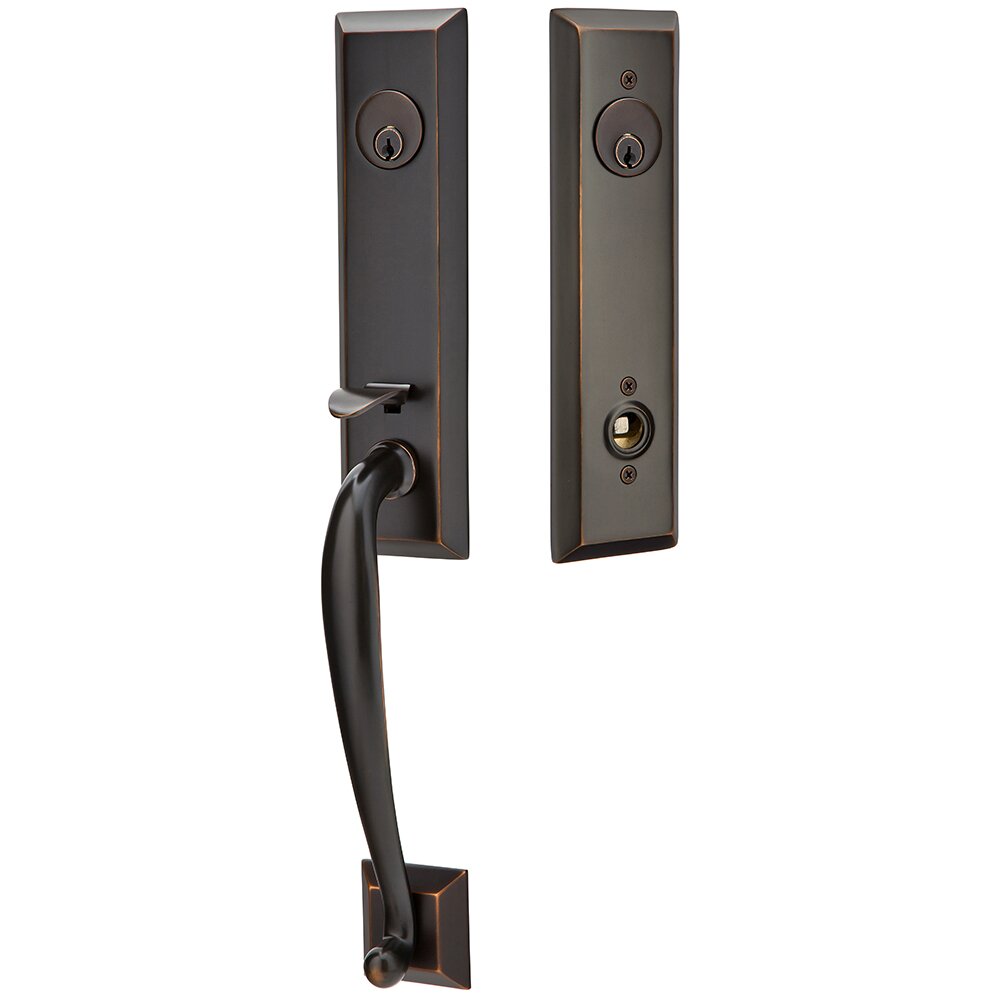 Emtek Double Cylinder Adams Handleset with Right Handed Arts & Crafts Lever in Oil Rubbed Bronze