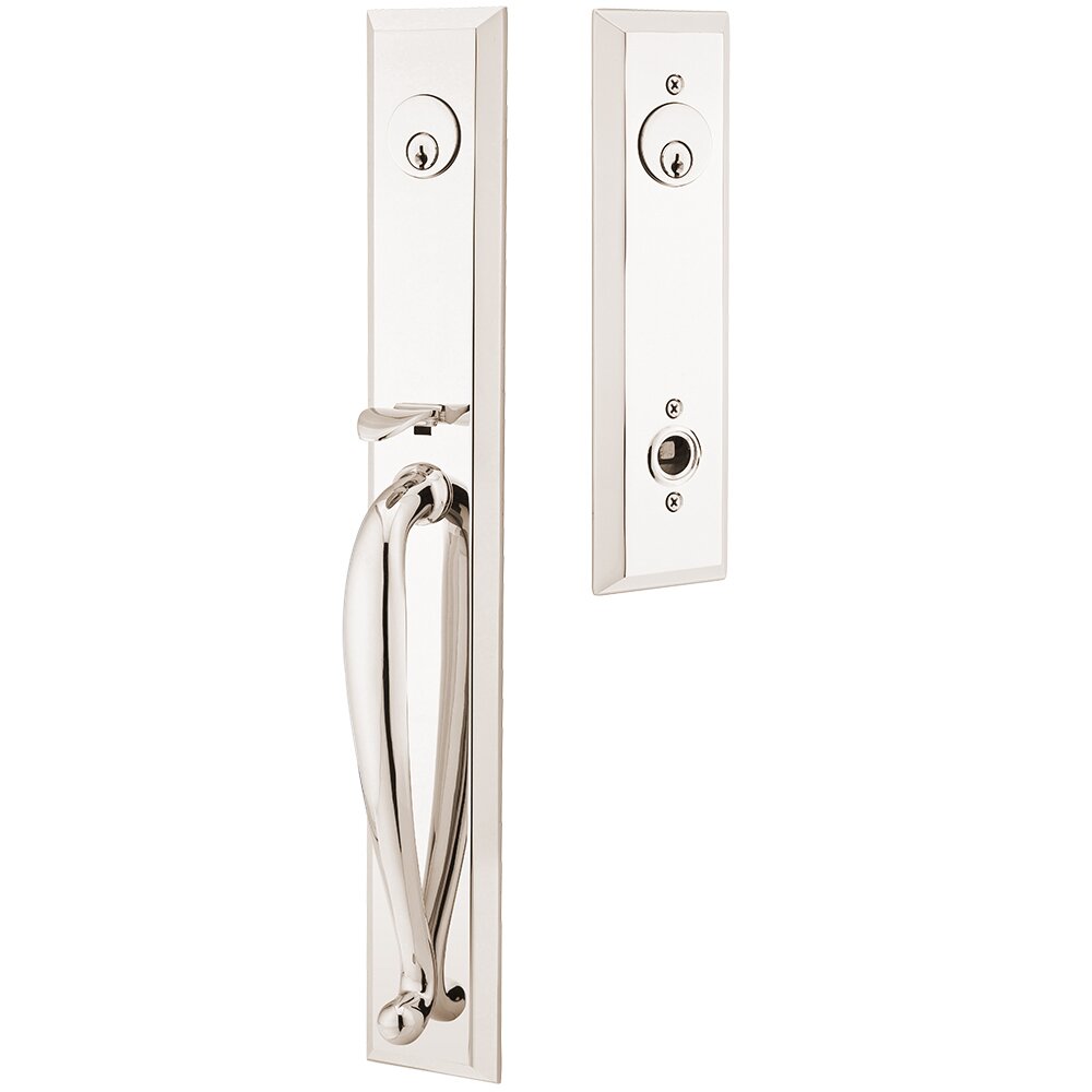 Emtek Double Cylinder Jefferson Handleset with Lowell Crystal Knob in Polished Nickel