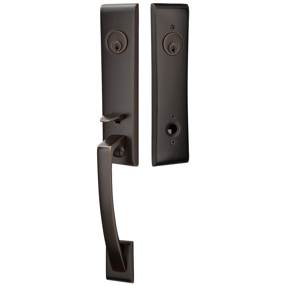 Emtek Double Cylinder Apollo Handleset with Modern Square Crystal Knob in Oil Rubbed Bronze