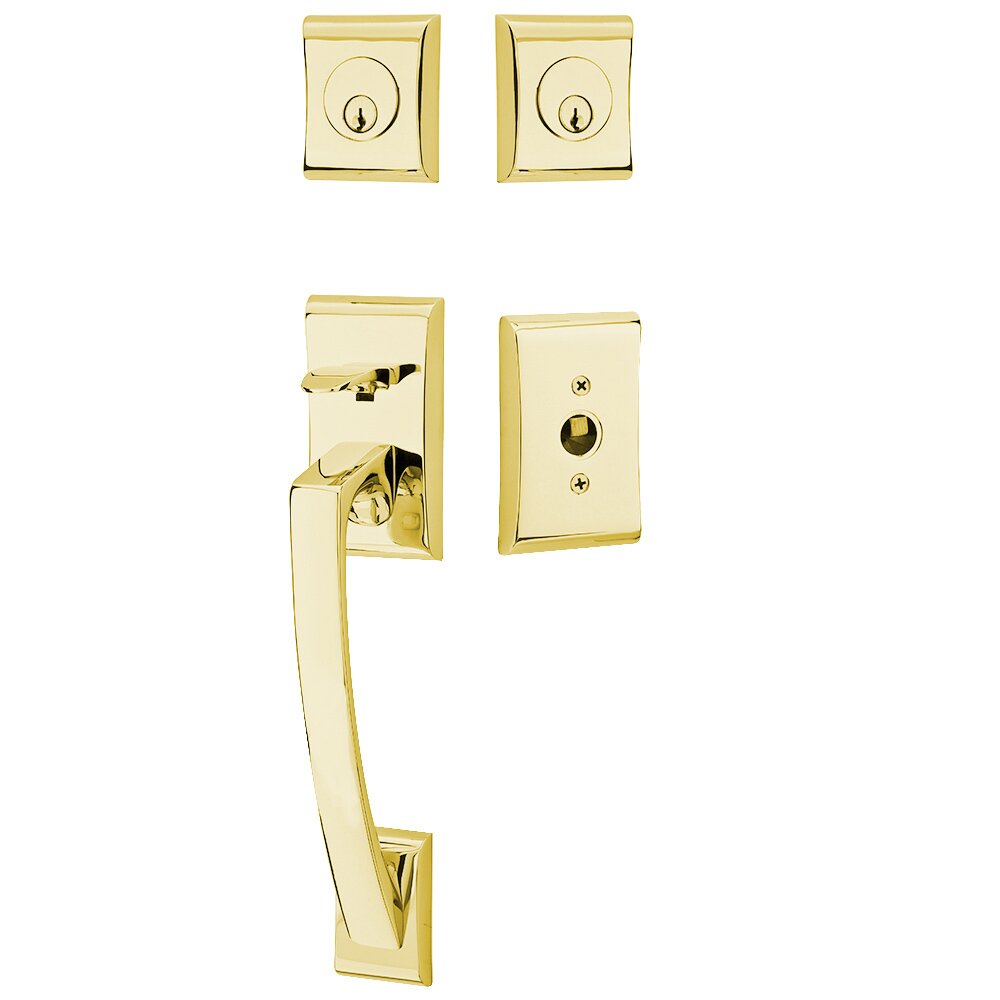 Emtek Double Cylinder Ares Handleset with Hampton Crystal Knob in Unlacquered Brass