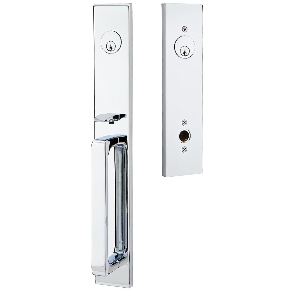 Emtek Double Cylinder Lausanne Handleset with Helios Right Handed Lever in Polished Chrome