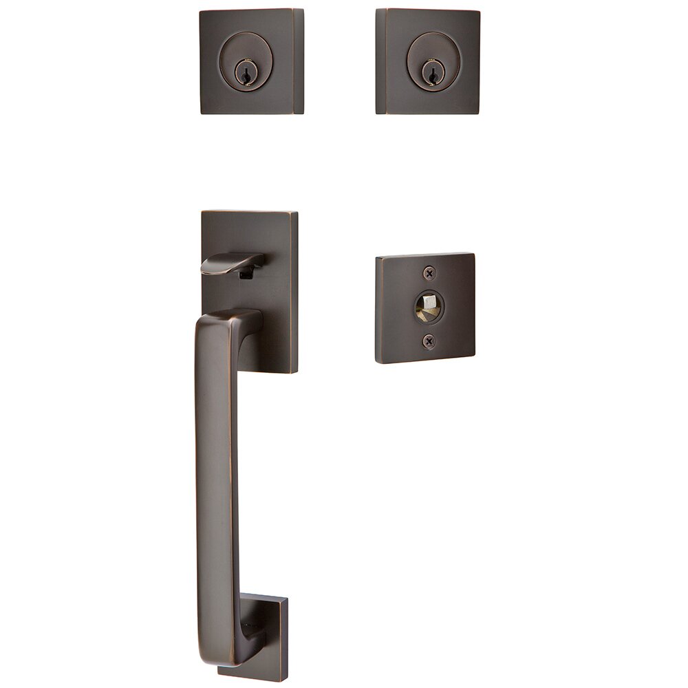 Emtek Double Cylinder Baden Handleset with Ribbon And Reed Left Handed Lever in Oil Rubbed Bronze