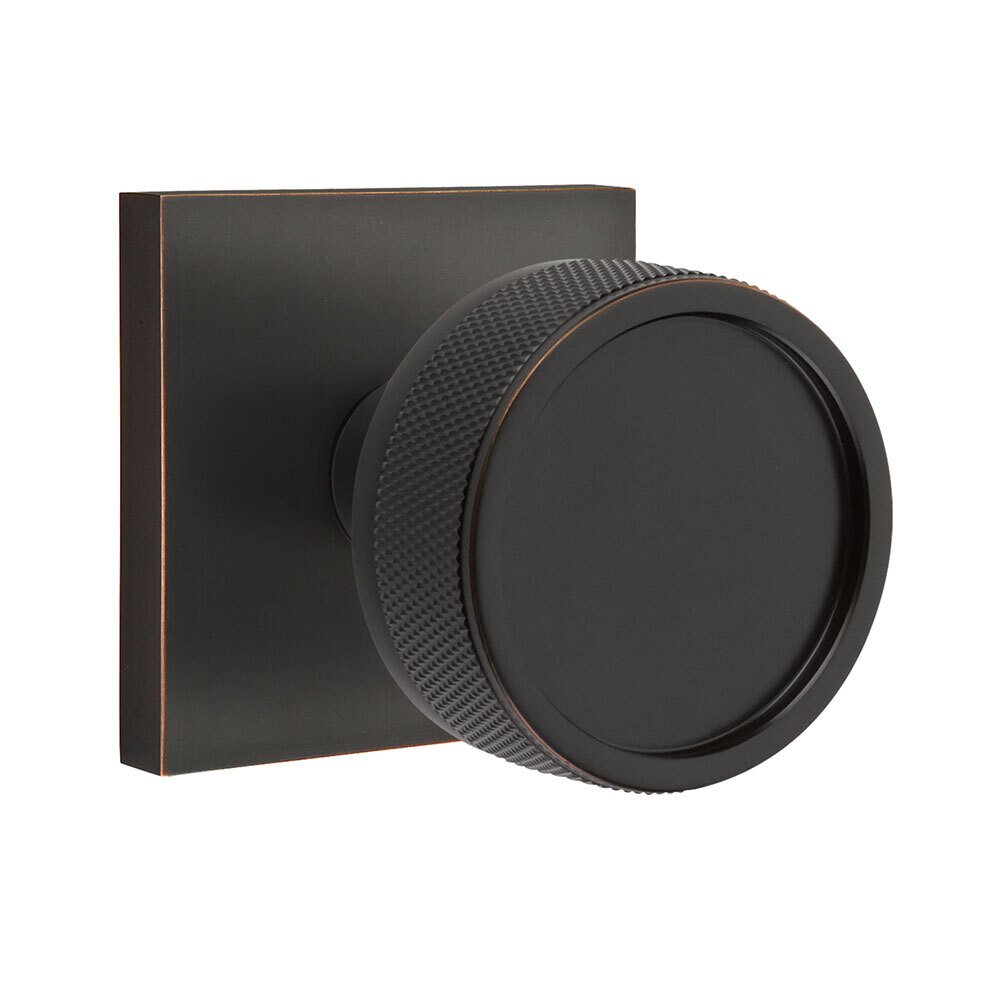Emtek Double Dummy Square Rosette with Conical Stem and Knurled Knob in Oil Rubbed Bronze