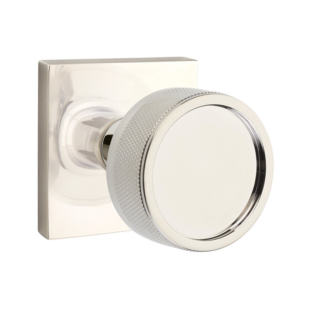 Emtek Double Dummy Square Rosette with Conical Stem and Knurled Knob in Polished Nickel