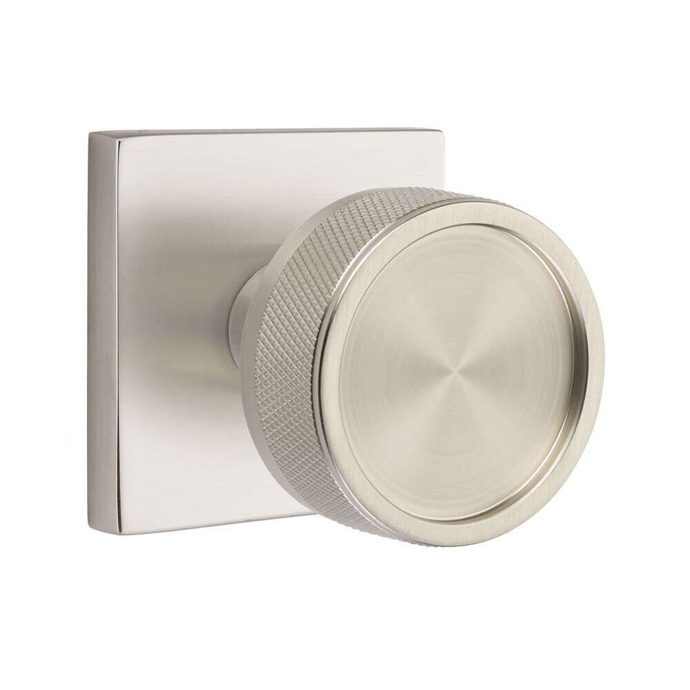 Emtek Double Dummy Square Rosette with Conical Stem and Knurled Knob in Satin Nickel