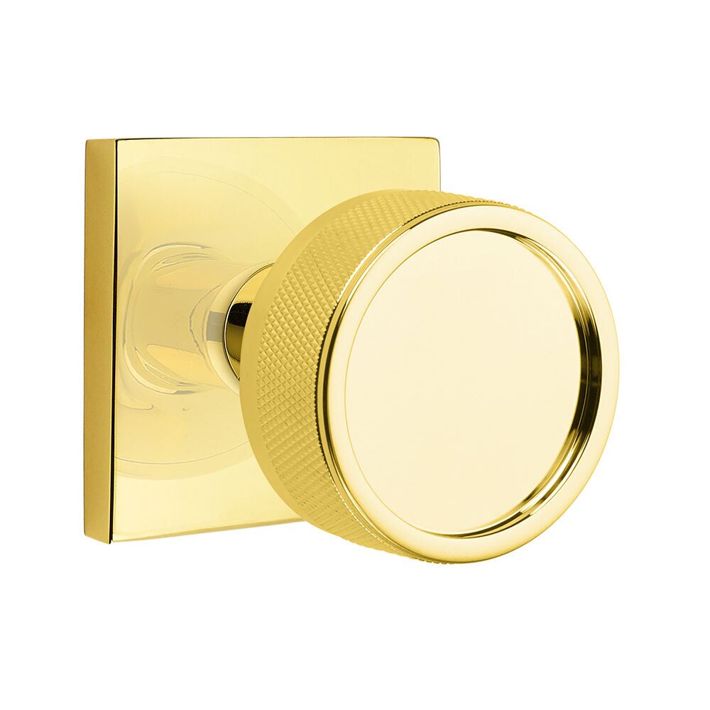 Emtek Double Dummy Square Rosette with Conical Stem and Knurled Knob in Unlacquered Brass