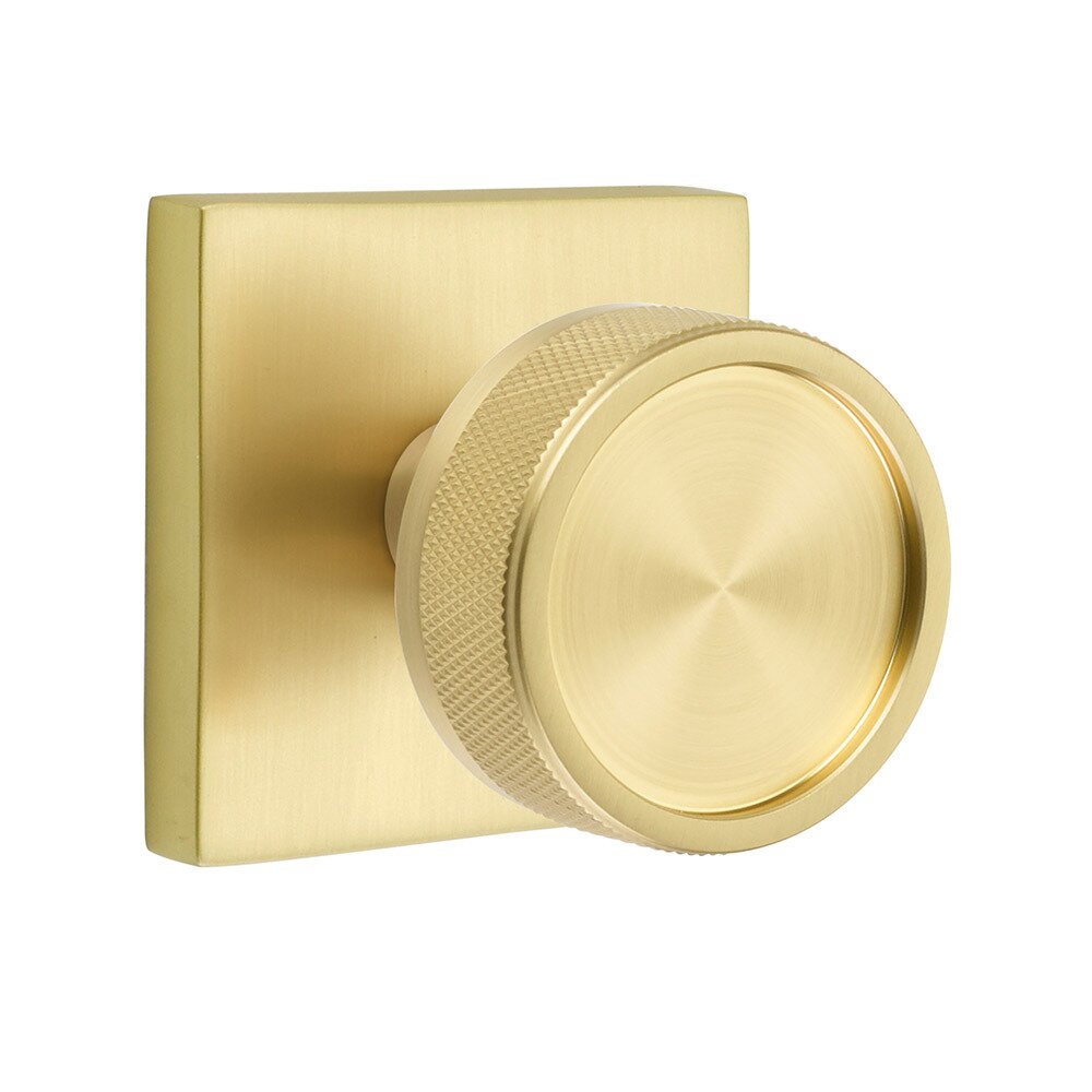 Emtek Double Dummy Square Rosette with Conical Stem and Knurled Knob in Satin Brass