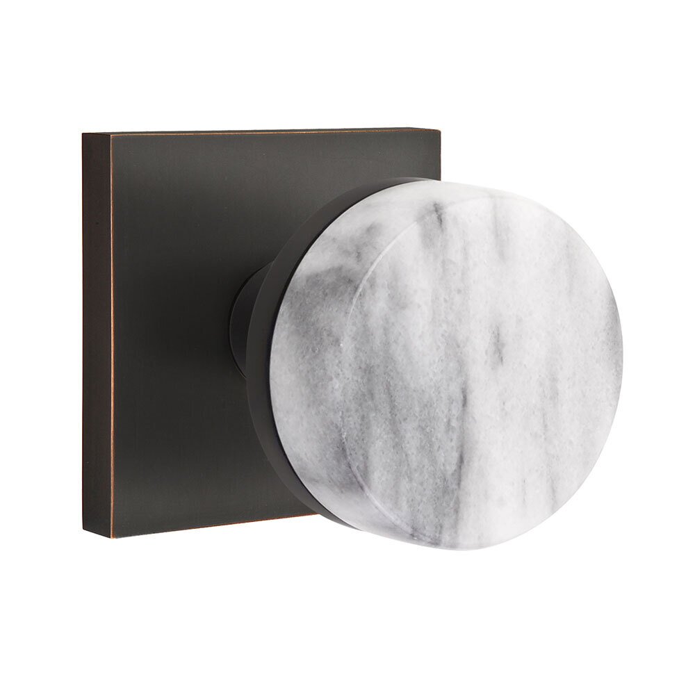 Emtek Double Dummy Square Rosette with Conical Stem and White Marble Knob in Oil Rubbed Bronze