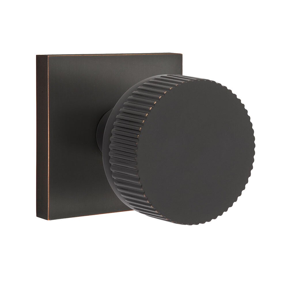 Emtek Double Dummy Square Rosette with Conical Stem and Straight Knurled Knob in Oil Rubbed Bronze