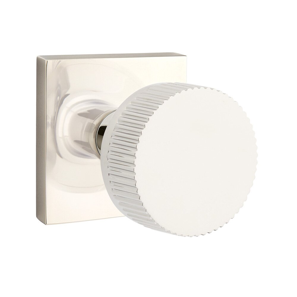 Emtek Double Dummy Square Rosette with Conical Stem and Straight Knurled Knob in Polished Nickel
