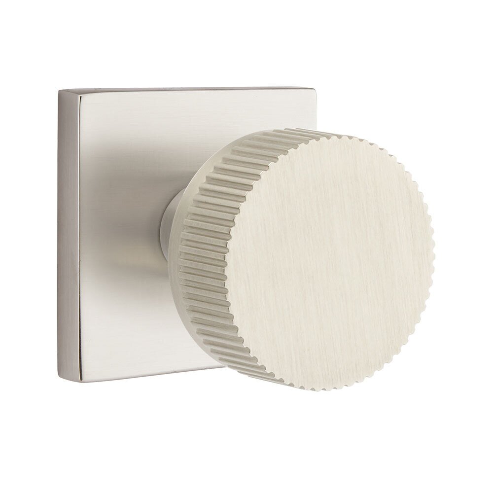 Emtek Double Dummy Square Rosette with Conical Stem and Straight Knurled Knob in Satin Nickel