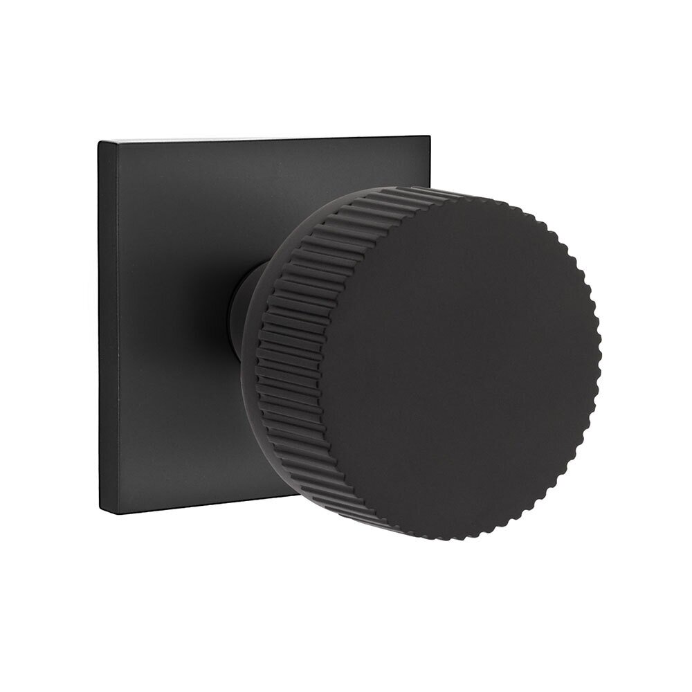 Emtek Double Dummy Square Rosette with Conical Stem and Straight Knurled Knob in Flat Black