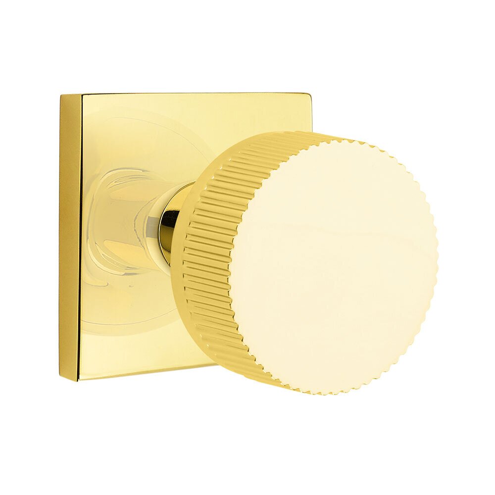 Emtek Double Dummy Square Rosette with Conical Stem and Straight Knurled Knob in Unlacquered Brass