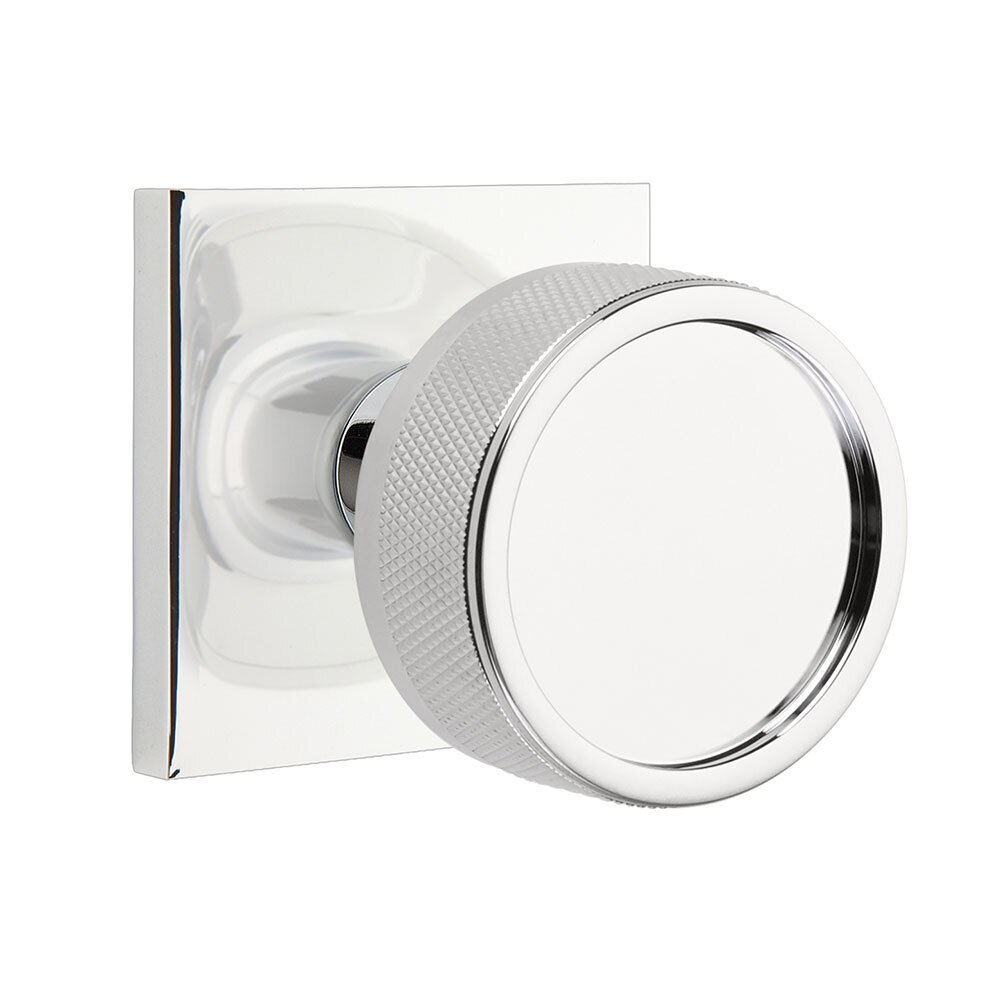 Emtek Single Dummy Square Rosette with Conical Stem and Knurled Knob in Polished Chrome