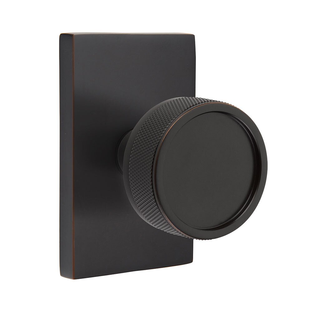 Emtek Double Dummy Modern Rectangular Rosette with Conical Stem and Knurled Knob in Oil Rubbed Bronze
