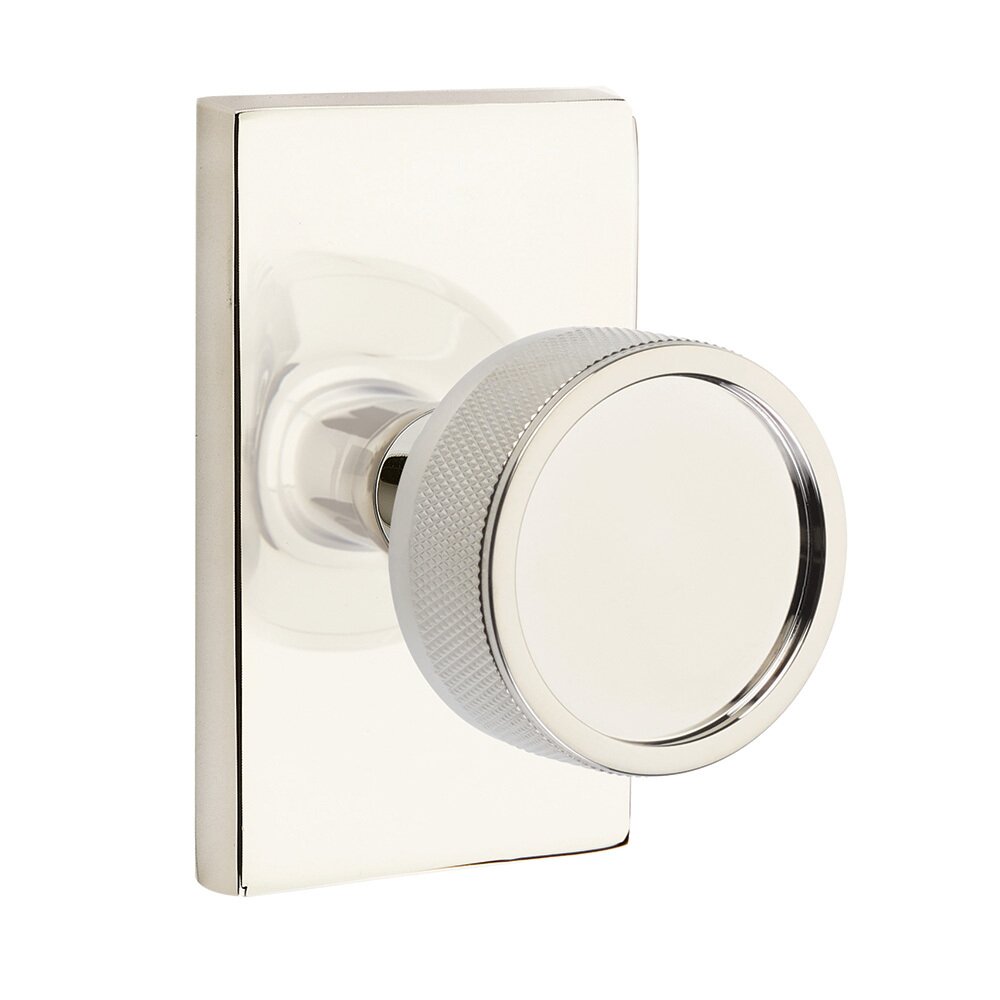 Emtek Double Dummy Modern Rectangular Rosette with Conical Stem and Knurled Knob in Polished Nickel