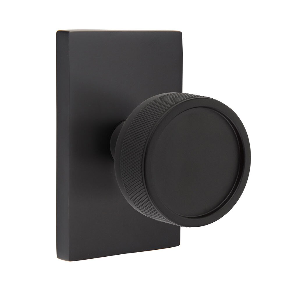 Emtek Double Dummy Modern Rectangular Rosette with Conical Stem and Knurled Knob in Flat Black
