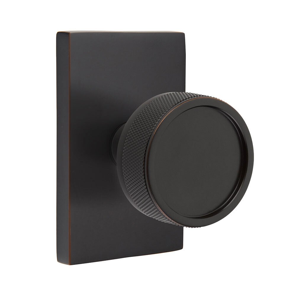 Emtek Single Dummy Modern Rectangular Rosette with Conical Stem and Knurled Knob in Oil Rubbed Bronze