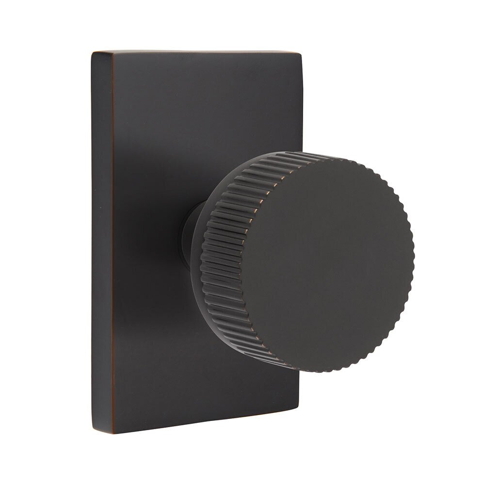 Emtek Single Dummy Modern Rectangular Rosette with Conical Stem and Straight Knurled Knob in Oil Rubbed Bronze