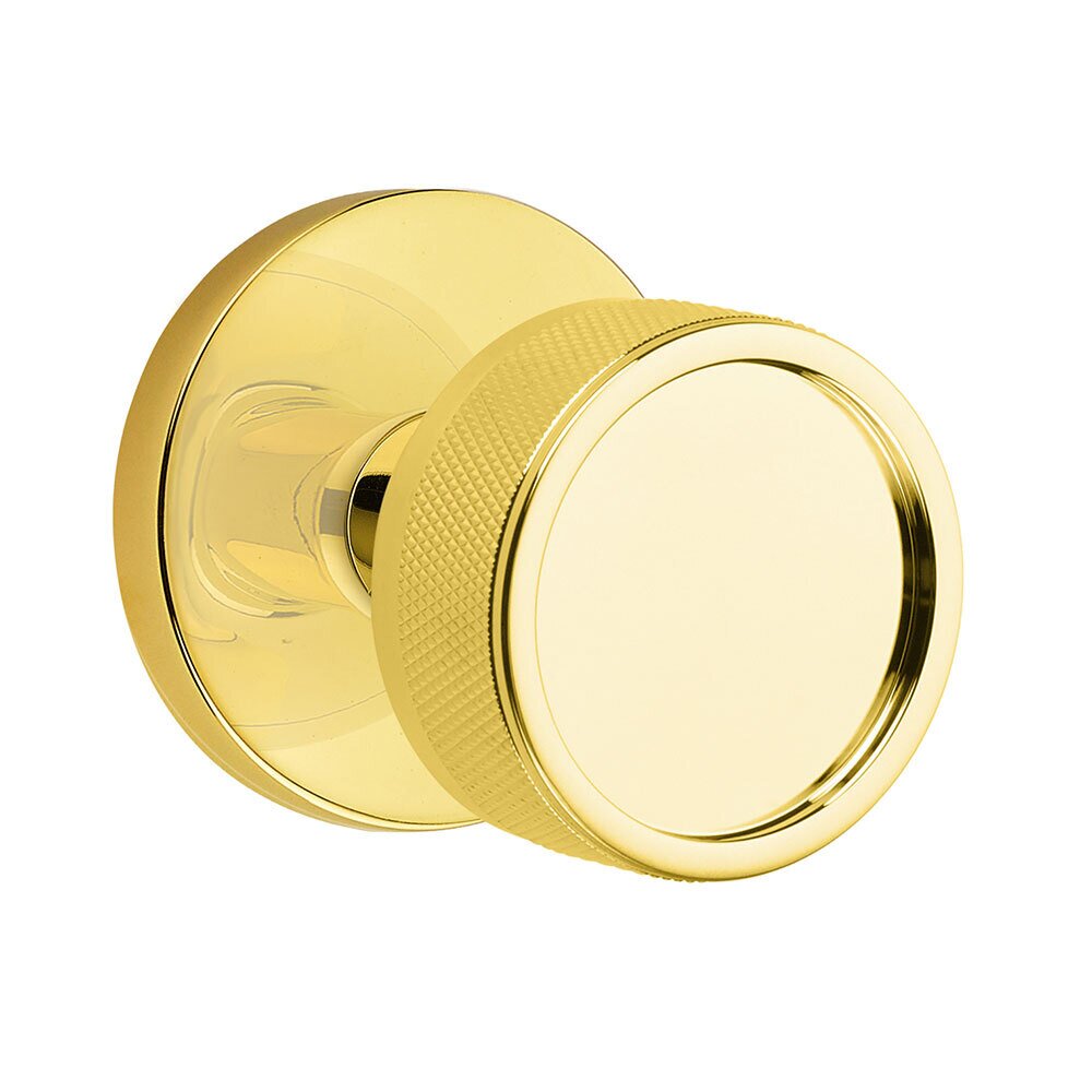 Emtek Double Dummy Disk Rosette with Conical Stem and Knurled Knob in Unlacquered Brass