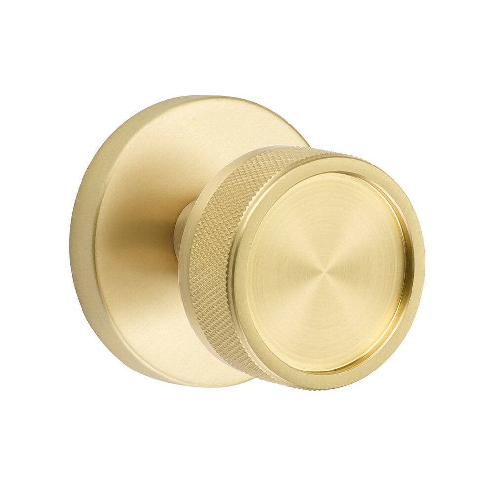 Emtek Double Dummy Disk Rosette with Conical Stem and Knurled Knob in Satin Brass