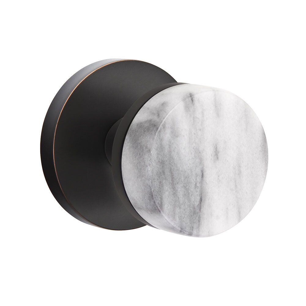 Emtek Double Dummy Disk Rosette with Conical Stem and White Marble Knob in Oil Rubbed Bronze