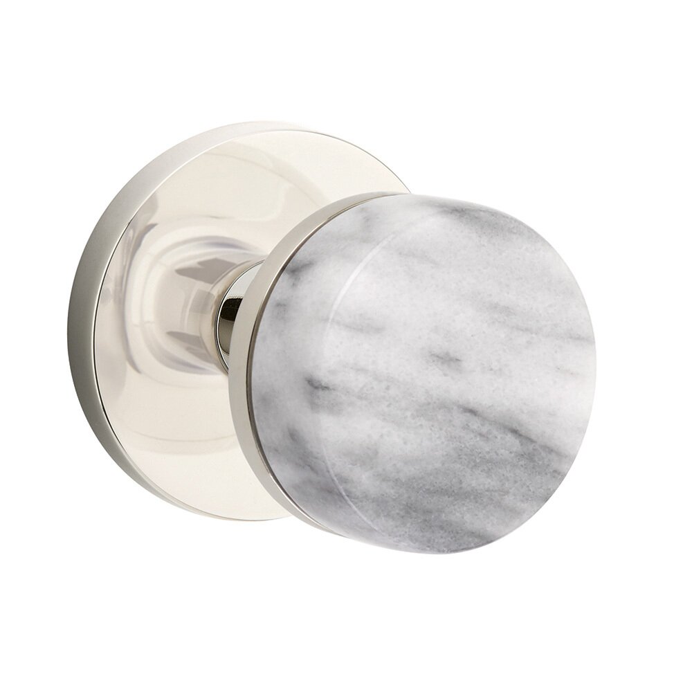 Emtek Double Dummy Disk Rosette with Conical Stem and White Marble Knob in Polished Nickel