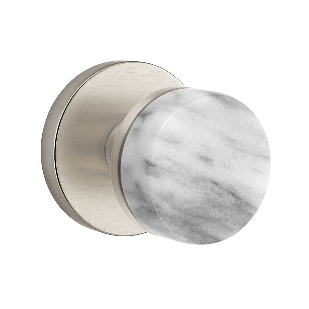 Emtek Double Dummy Disk Rosette with Conical Stem and White Marble Knob in Satin Nickel